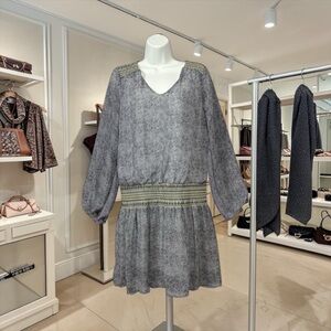 Carminn Paris Dress – Navy, White & Yellow – Size M – Smocked Waist – Lined